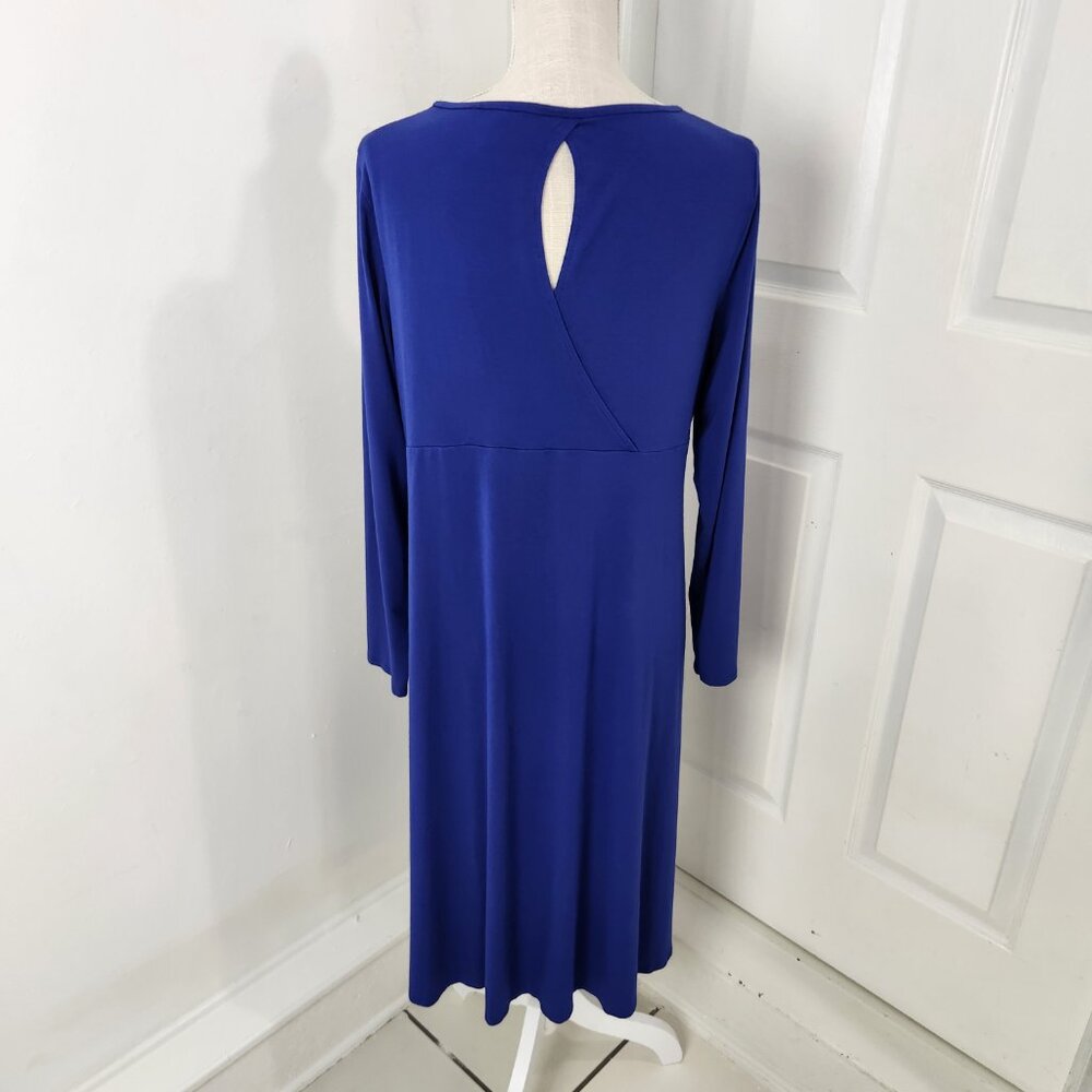 Eileen Fisher Dress Womens L Blue Midi Jersey Knit Keyhole Neck Minimalist - Picture 13 of 14